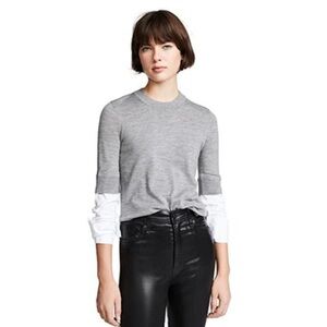 Veronica Beard Grey Roscoe Layered Crew Neck Sweater Size M